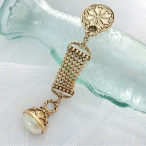 Vintage 1928 Earlier Gold Faux Pearl Watch Fob Brooch
